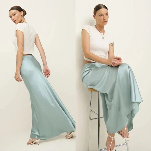 Reformation X Laura Harrier Lakisha Silk Skirt size 4 Aquamarine - Picture 2 of 11